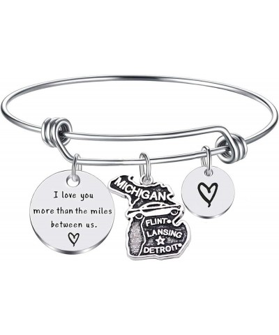 I Love You More Than The Miles Between Us Long Distance Relationship State Map Bracelet Going Away Gift Travel Gift Michigan-...