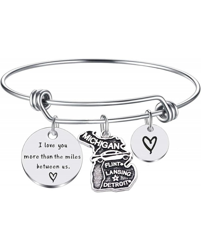 I Love You More Than The Miles Between Us Long Distance Relationship State Map Bracelet Going Away Gift Travel Gift Michigan-...