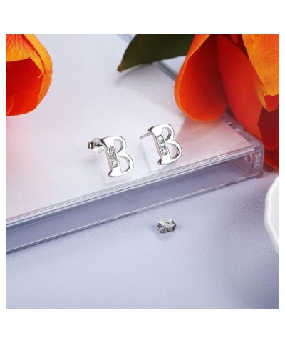 925 Sterling Silver Initial Stud Earrings For Women White Gold Plated 5A CZ Alphabet Letter Stud Earrings Small A-Z Initial E...