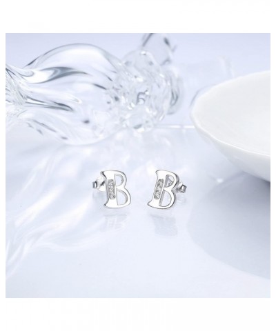 925 Sterling Silver Initial Stud Earrings For Women White Gold Plated 5A CZ Alphabet Letter Stud Earrings Small A-Z Initial E...