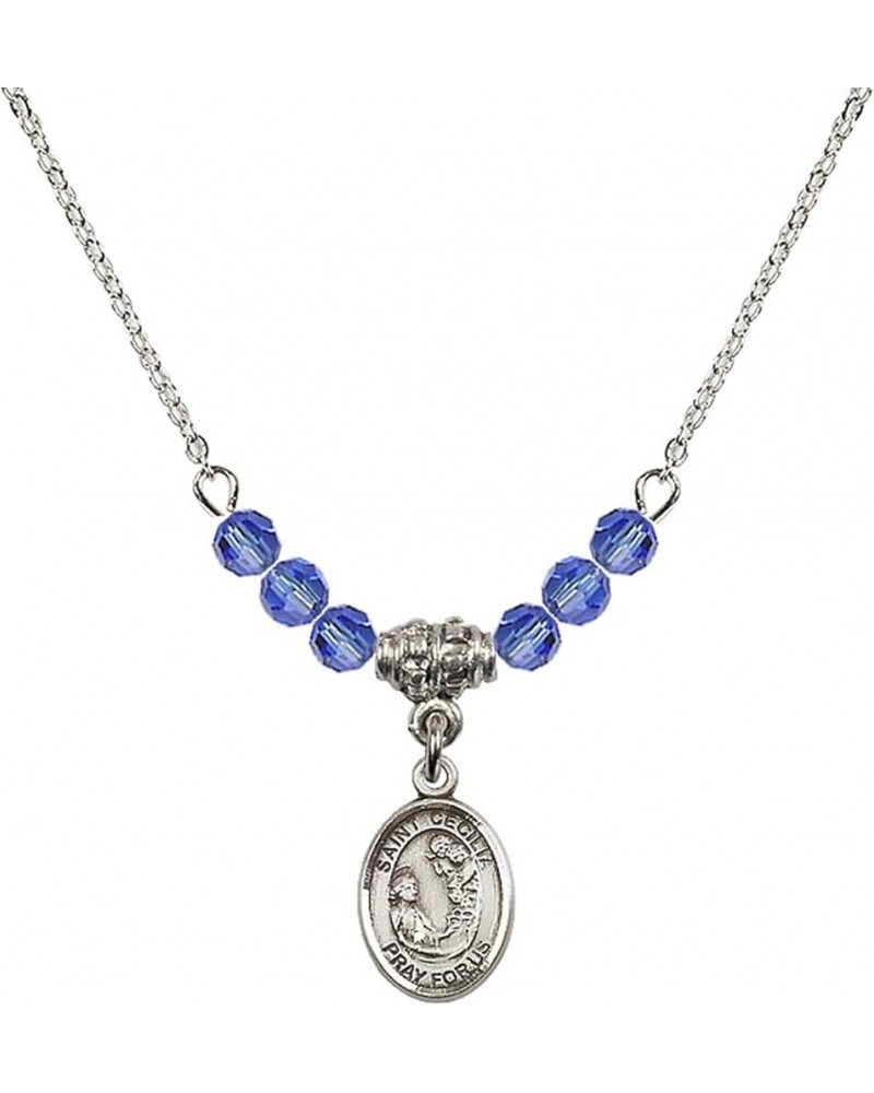 September Birth Month Bead Necklace with Catholic Patron Saint Petite Charm, 18 Inch Saint Cecilia $27.25 Necklaces