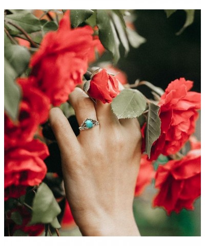 Turquoise Rings for Women Genuine Oval Stone Dainty Jewelry 925 Sterling Silver Leaf Boho Gift for Her Wife Mom Turquoise 6 $...