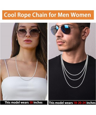 18K Real Gold Over 925 Sterling Silver Chain for Men Women Boy, 2.5MM Rope Chain Durable & Anti-Tarnish & Sturdy Men's Rope C...