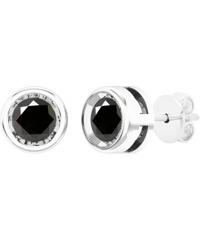 Round Gemstone Ladies Solitaire Stud Earrings, 10K White Gold White Gold black-diamond $89.87 Earrings