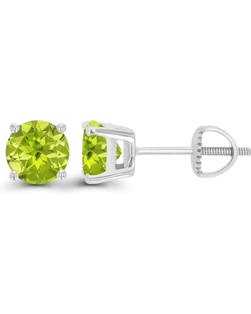 14K Gold Plated 925 Sterling Silver Hypoallergenic 6mm Round Genuine Birthstone Solitaire Screwback Stud Earrings Peridot Ste...