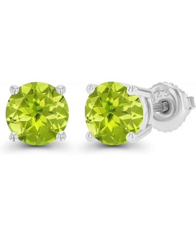 14K Gold Plated 925 Sterling Silver Hypoallergenic 6mm Round Genuine Birthstone Solitaire Screwback Stud Earrings Peridot Ste...