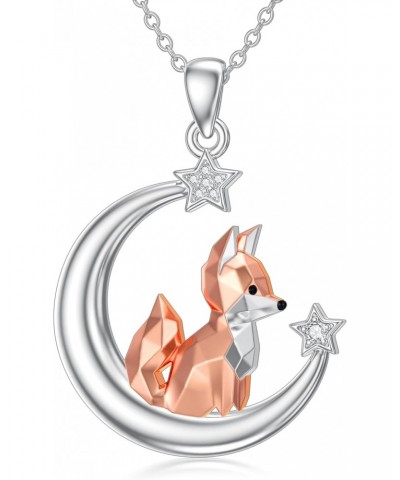 Fox Necklace for Women 925 Sterling Silver Origami Fox Moon Pendant Necklace Animal Jewelry Gifts for Women Girls $25.19 Neck...