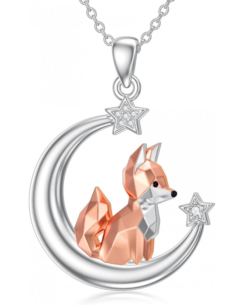 Fox Necklace for Women 925 Sterling Silver Origami Fox Moon Pendant Necklace Animal Jewelry Gifts for Women Girls $25.19 Neck...