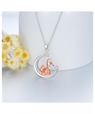 Fox Necklace for Women 925 Sterling Silver Origami Fox Moon Pendant Necklace Animal Jewelry Gifts for Women Girls $25.19 Neck...