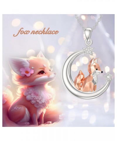 Fox Necklace for Women 925 Sterling Silver Origami Fox Moon Pendant Necklace Animal Jewelry Gifts for Women Girls $25.19 Neck...