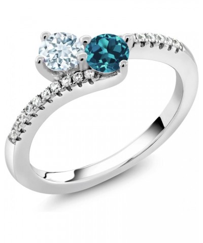 925 Sterling Silver Sky Blue Aquamarine and London Blue Topaz Bypass Ring For Women (0.82 Cttw, Gemstone March Birthstone, Ro...