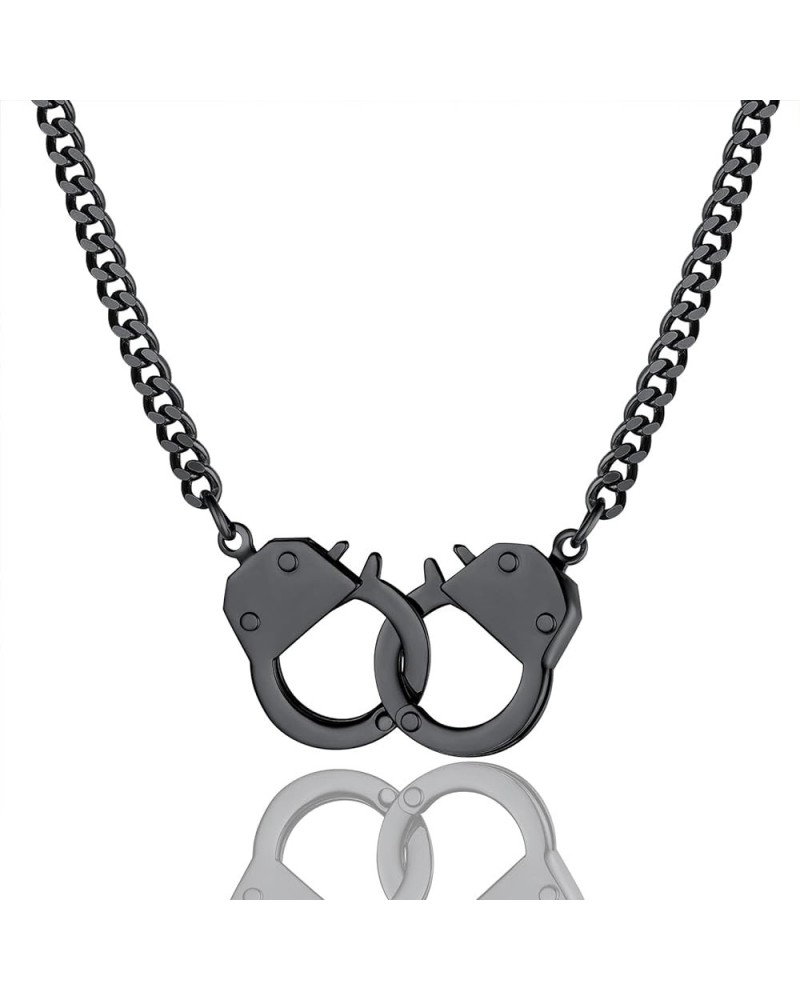 Punk Handcuff Necklace for Women, Partners in Crime Cuban Link Chain, 7.5/14/18inch (Send Gift Box) black-14 $10.17 Necklaces