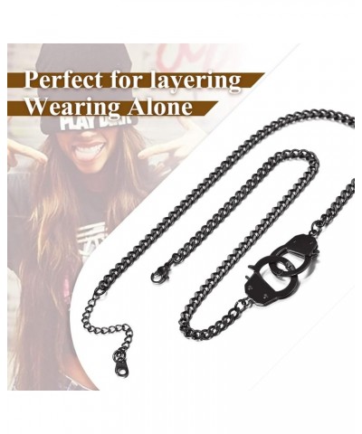 Punk Handcuff Necklace for Women, Partners in Crime Cuban Link Chain, 7.5/14/18inch (Send Gift Box) black-14 $10.17 Necklaces