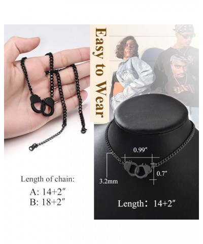 Punk Handcuff Necklace for Women, Partners in Crime Cuban Link Chain, 7.5/14/18inch (Send Gift Box) black-14 $10.17 Necklaces