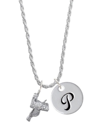 Silvertone Western Saddle - Silvertone Script Initial Disc - Charm Necklace, 20"+3 Initial P $18.47 Necklaces