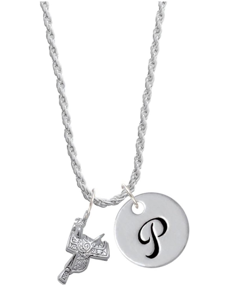 Silvertone Western Saddle - Silvertone Script Initial Disc - Charm Necklace, 20"+3 Initial P $18.47 Necklaces