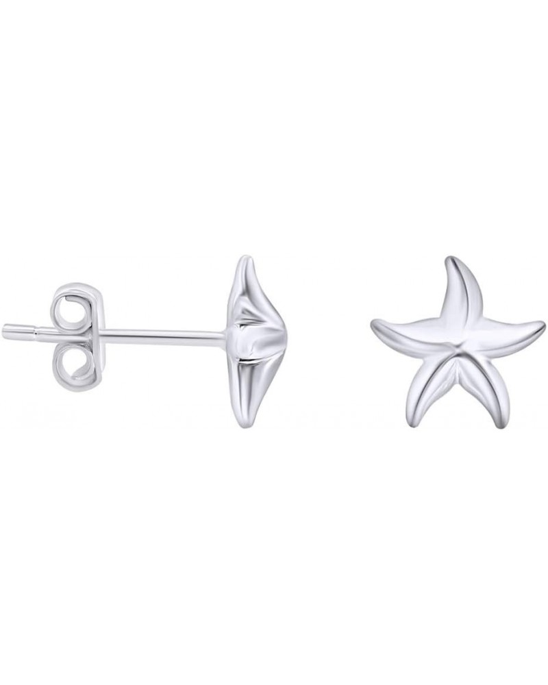 14K White Gold Over Sterling Silver Sparkling White Cubic Zirconia Starfish Stud Earrings For Women White-gold-plated-silver ...