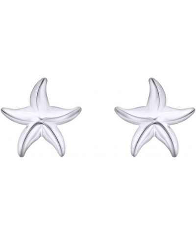 14K White Gold Over Sterling Silver Sparkling White Cubic Zirconia Starfish Stud Earrings For Women White-gold-plated-silver ...