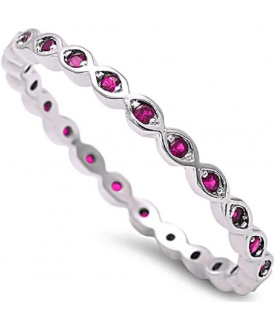 Cubic Zirconia Stackable Endless Eternity Ring Sterling Silver (Color Options, Sizes 3-15) Simulated Ruby $10.08 Rings