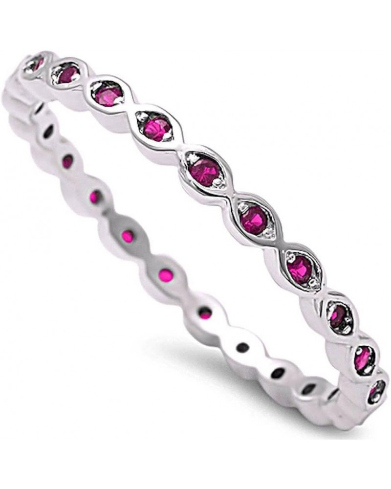 Cubic Zirconia Stackable Endless Eternity Ring Sterling Silver (Color Options, Sizes 3-15) Simulated Ruby $10.08 Rings