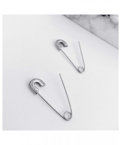 Gold Plated Stainless Steel Stylish Cartilage Earrings Punk Goth Safety Pin Earrings for Women Girl Silver $10.61 Earrings