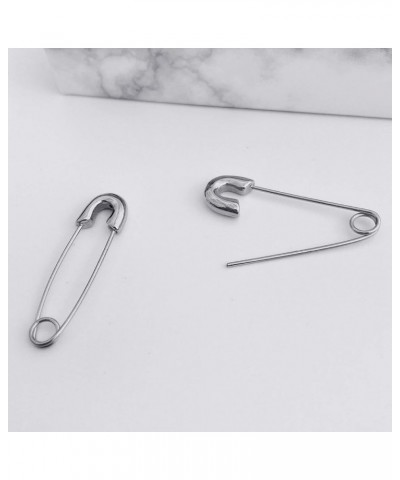 Gold Plated Stainless Steel Stylish Cartilage Earrings Punk Goth Safety Pin Earrings for Women Girl Silver $10.61 Earrings