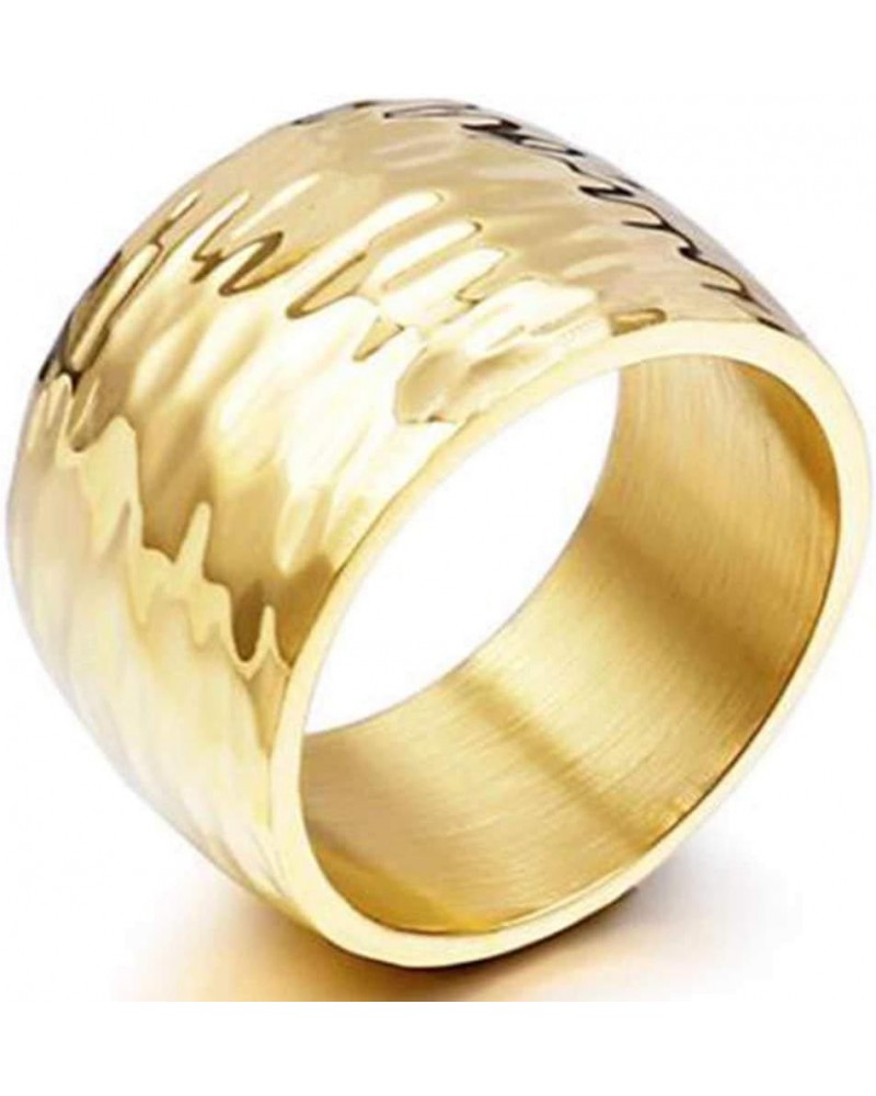 15MM Stainless Steel Classical Simple Plain Hammered Surface Wedding Band Ring Gold $9.07 Rings