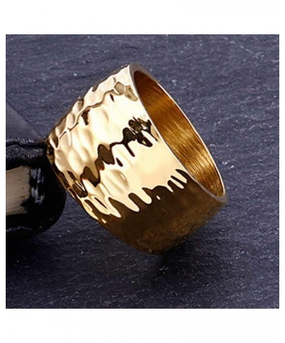 15MM Stainless Steel Classical Simple Plain Hammered Surface Wedding Band Ring Gold $9.07 Rings