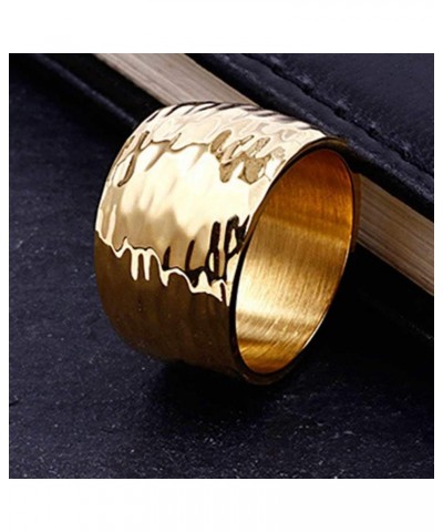 15MM Stainless Steel Classical Simple Plain Hammered Surface Wedding Band Ring Gold $9.07 Rings