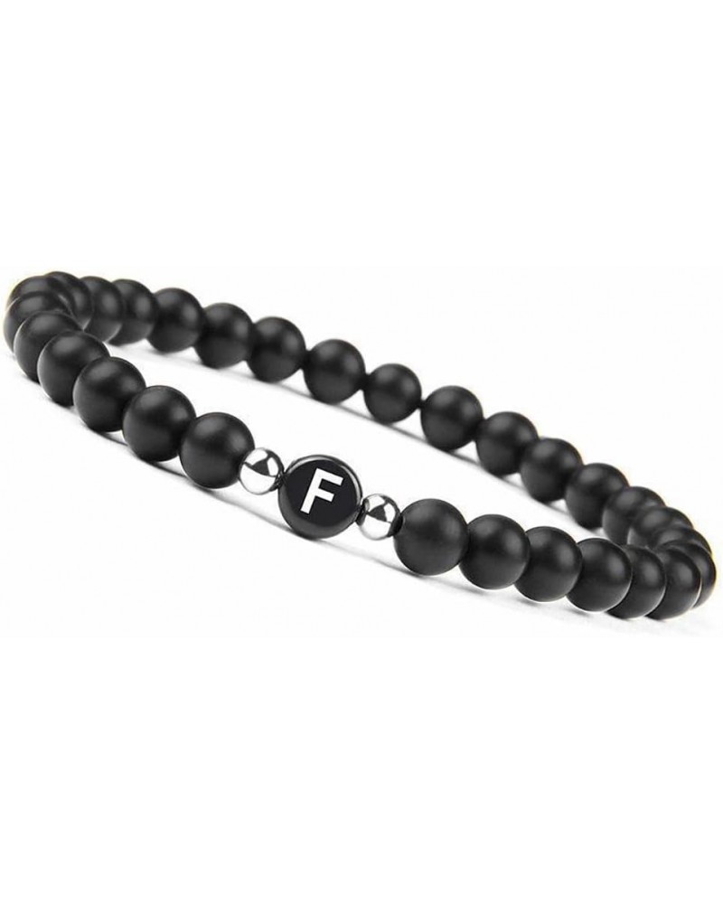 Natural Black Onyx Stones Bracelet Initial Letter Beads Braided Stress Relief Bracelet for Men Women F-Bracelet $9.95 Bracelets