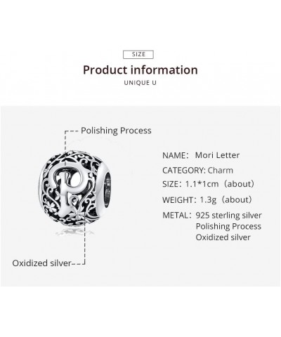 Mori Letter Initial Charms Complete AZ Letters Solid 925 Sterling Silver Cubic Zircons Beads Dangle Pendants for Pandora Euro...