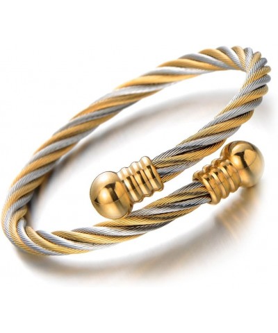 Elastic Adjustable Steel Twisted Cable Cuff Bangle Bracelet for Mens for Women A-Metal Color: Silver & Gold-01 $11.21 Bracelets