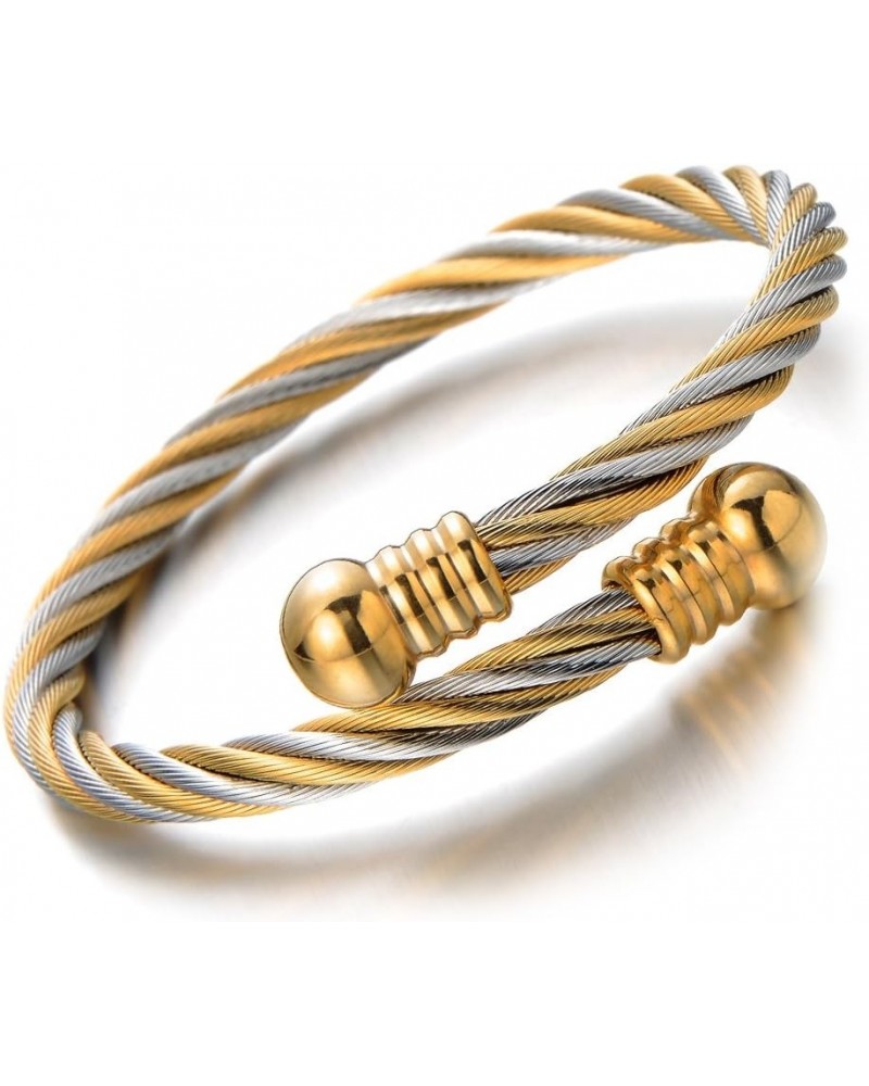 Elastic Adjustable Steel Twisted Cable Cuff Bangle Bracelet for Mens for Women A-Metal Color: Silver & Gold-01 $11.21 Bracelets