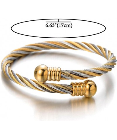 Elastic Adjustable Steel Twisted Cable Cuff Bangle Bracelet for Mens for Women A-Metal Color: Silver & Gold-01 $11.21 Bracelets