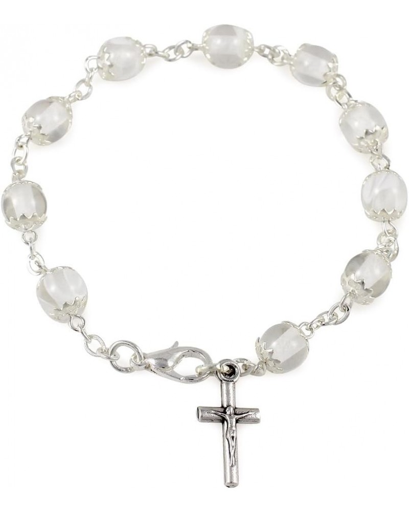 Rosary Bracelet White Capped Beads $11.18 Bracelets