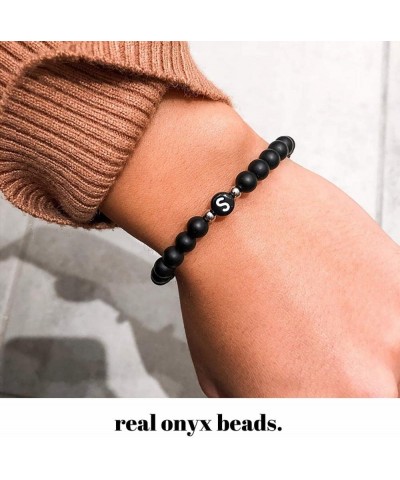 Natural Black Onyx Stones Bracelet Initial Letter Beads Braided Stress Relief Bracelet for Men Women F-Bracelet $9.95 Bracelets