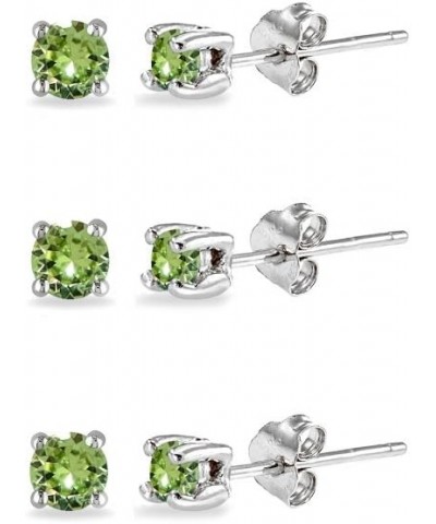 3-Pair Set Sterling Silver 4mm Round Colored Crystal Stud Earrings Set Made with European Crystals August - Light Green $10.0...