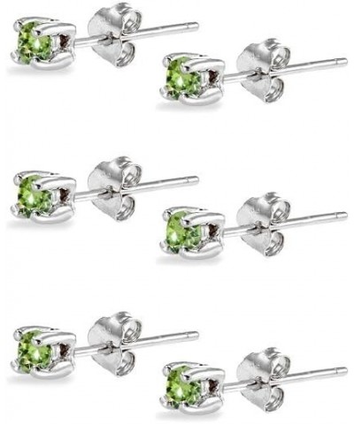 3-Pair Set Sterling Silver 4mm Round Colored Crystal Stud Earrings Set Made with European Crystals August - Light Green $10.0...