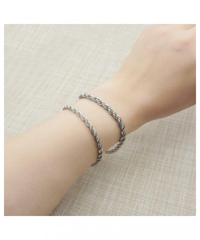 4 5mm Stainless Steel Chain Bracelet Twist Rope Bracelet for Men Women Black Silver Gold Color Silver(5mm) $8.25 Bracelets