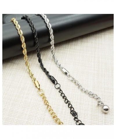 4 5mm Stainless Steel Chain Bracelet Twist Rope Bracelet for Men Women Black Silver Gold Color Silver(5mm) $8.25 Bracelets