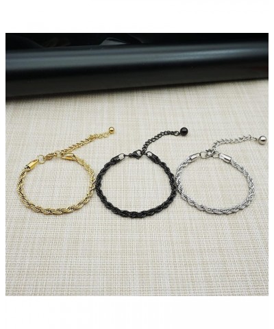 4 5mm Stainless Steel Chain Bracelet Twist Rope Bracelet for Men Women Black Silver Gold Color Silver(5mm) $8.25 Bracelets