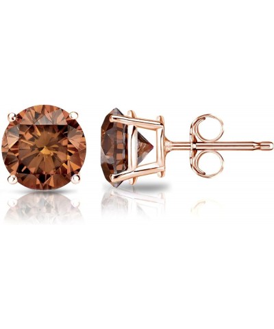 1/4 to 2 Carat Brown Diamond Round Stud Earrings in 14k Gold (SI1-SI2, cttw) 4-Prong Basket Push Back Rose Gold 2.0 carats $1...