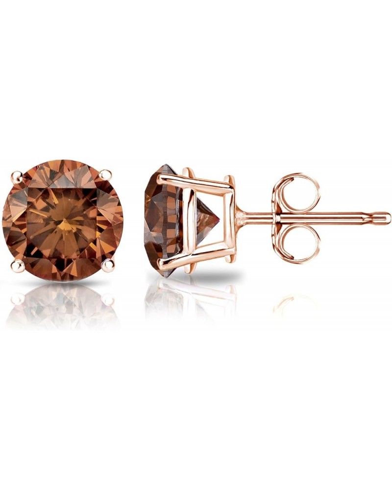 1/4 to 2 Carat Brown Diamond Round Stud Earrings in 14k Gold (SI1-SI2, cttw) 4-Prong Basket Push Back Rose Gold 2.0 carats $1...