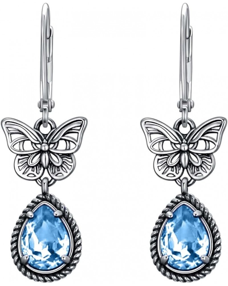 Butterfly Earrings 925 Sterling Silver Vintage Retro Oxidized Dangle Drop Earrings with Simulated Birthstone Crystals from Au...