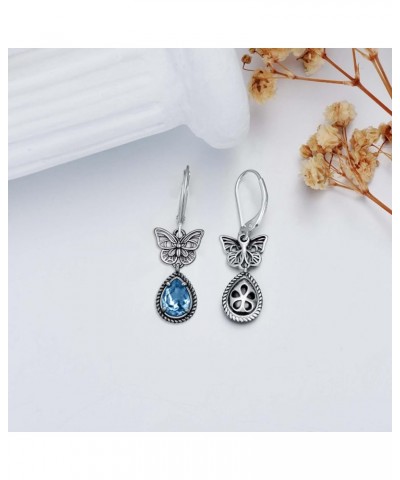 Butterfly Earrings 925 Sterling Silver Vintage Retro Oxidized Dangle Drop Earrings with Simulated Birthstone Crystals from Au...