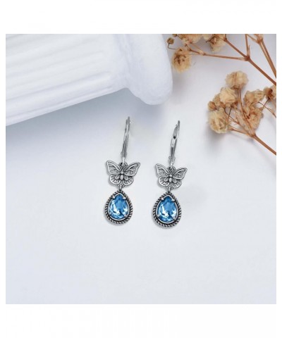 Butterfly Earrings 925 Sterling Silver Vintage Retro Oxidized Dangle Drop Earrings with Simulated Birthstone Crystals from Au...