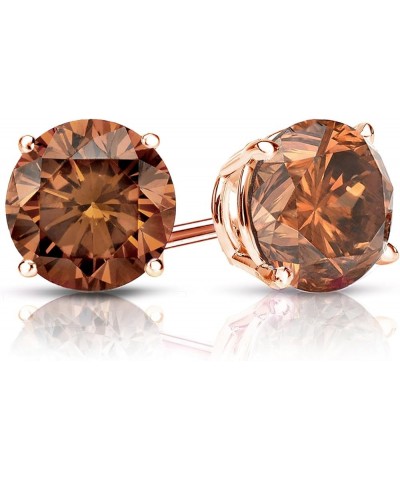 1/4 to 2 Carat Brown Diamond Round Stud Earrings in 14k Gold (SI1-SI2, cttw) 4-Prong Basket Push Back Rose Gold 2.0 carats $1...