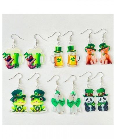 Lucky Grass Hat Earrings Lreland St Patrick's Day Earrings Frog Sloth Beer Panda Cat Dog Earrings for Women Girls Teen St Pat...