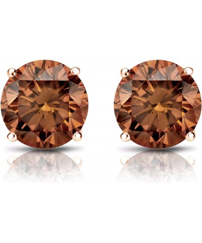 1/4 to 2 Carat Brown Diamond Round Stud Earrings in 14k Gold (SI1-SI2, cttw) 4-Prong Basket Push Back Rose Gold 2.0 carats $1...