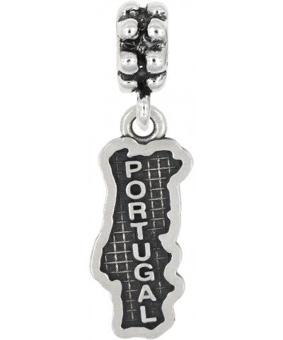 Sterling Silver Oxidized Map of Portugal Travel Dangle Bead Charm $15.58 Bracelets